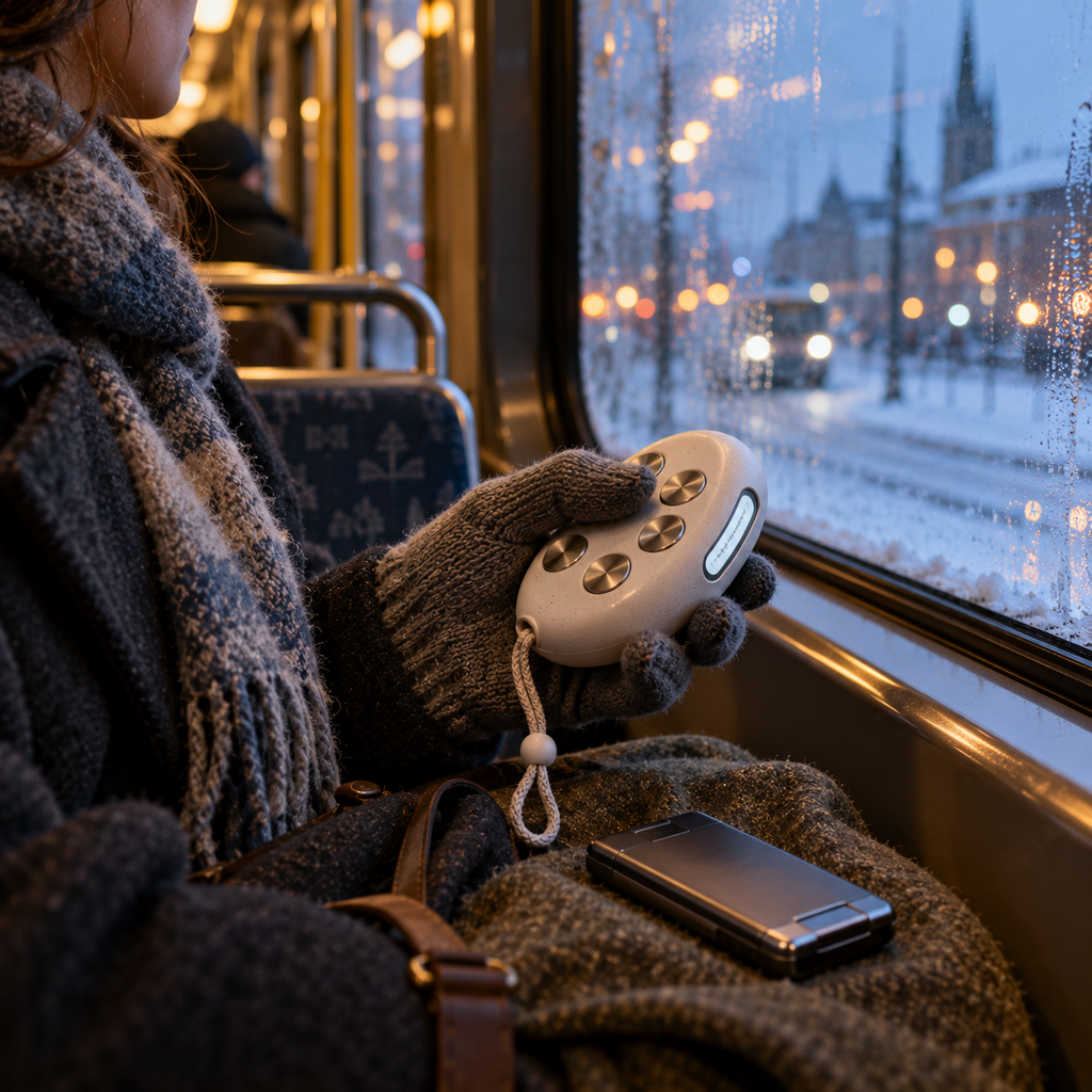 Gadget mystérieux dans le tram enneigé